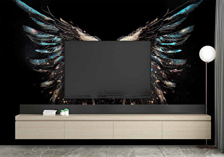 Altın Ve Mavi Kanat Desenli Duvar Kağıdı