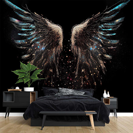 Altın Ve Mavi Kanat Desenli Duvar Kağıdı