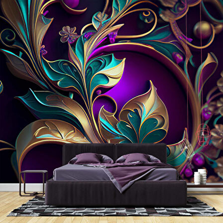 3 Boyutlu Renkli Çiçek Desenli Duvar Kağıdı