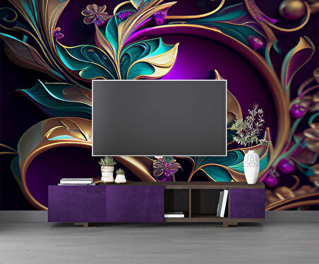 3 Boyutlu Renkli Çiçek Desenli Duvar Kağıdı