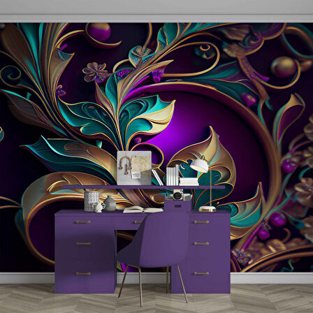 3 Boyutlu Renkli Çiçek Desenli Duvar Kağıdı