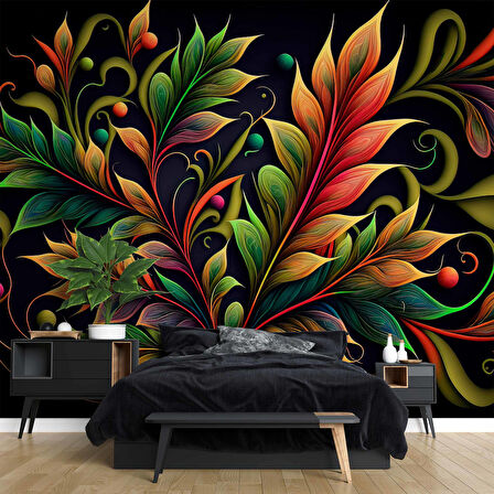 3 Boyutlu Renkli Yaprak Desenli Duvar Kağıdı