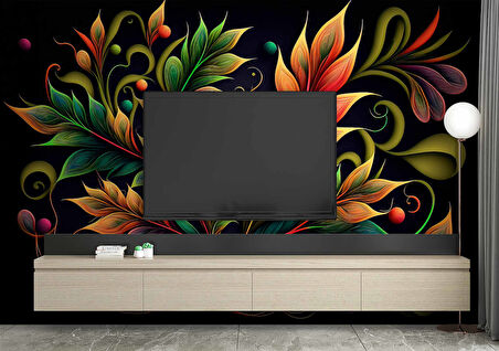 3 Boyutlu Renkli Yaprak Desenli Duvar Kağıdı