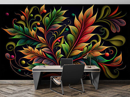 3 Boyutlu Renkli Yaprak Desenli Duvar Kağıdı