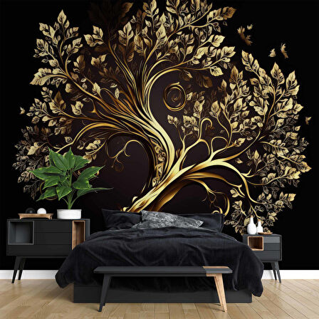 Altın Ağaç Desenli Duvar Kağıdı