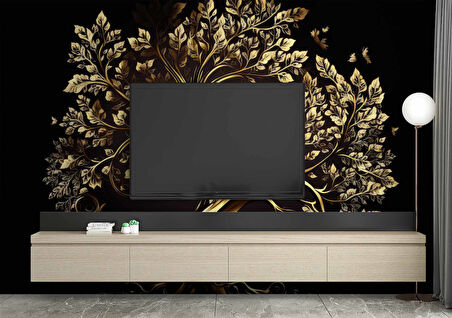 Altın Ağaç Desenli Duvar Kağıdı