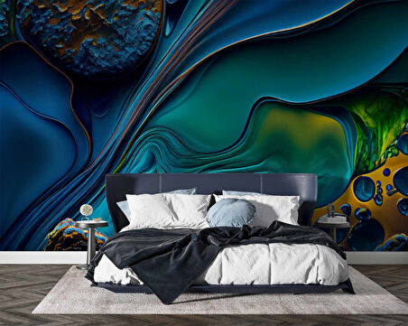 3 Boyutlu Lacivert Desenli Duvar Kağıdı