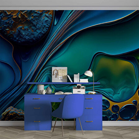 3 Boyutlu Lacivert Desenli Duvar Kağıdı