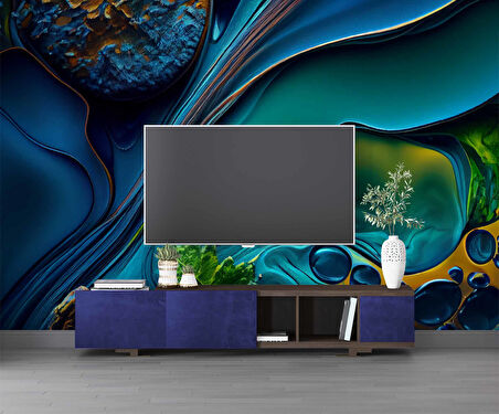 3 Boyutlu Lacivert Desenli Duvar Kağıdı