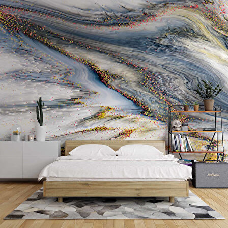 Renkli Karışık Mermer Desenli Duvar Kağıdı