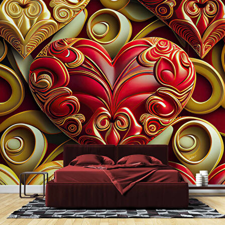 3 Boyutlu Kalp Desenli Duvar Kağıdı