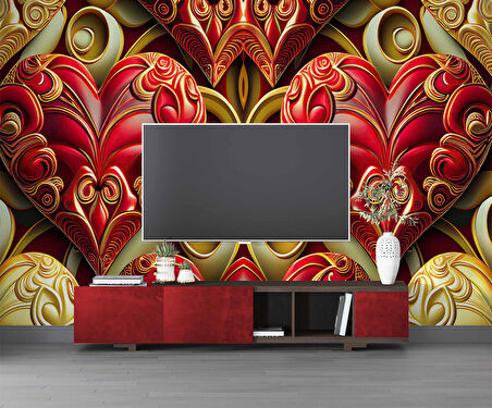 3 Boyutlu Kalp Desenli Duvar Kağıdı