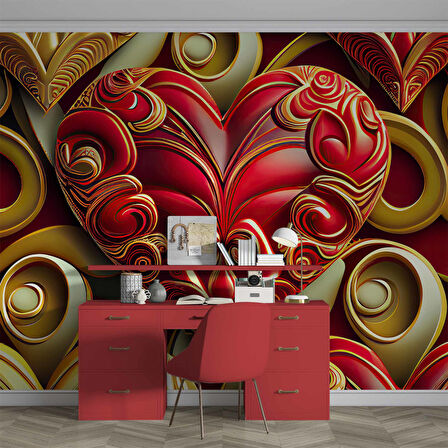 3 Boyutlu Kalp Desenli Duvar Kağıdı