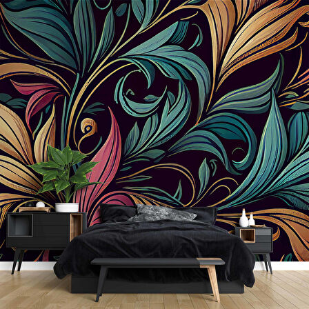 Renkli Yaprak Desenli Duvar Kağıdı