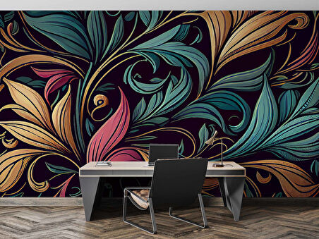 Renkli Yaprak Desenli Duvar Kağıdı