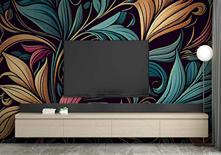 Renkli Yaprak Desenli Duvar Kağıdı