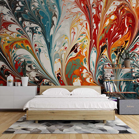 Renkli Karışık Boya Desenli Duvar Kağıdı