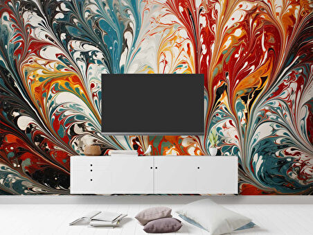 Renkli Karışık Boya Desenli Duvar Kağıdı