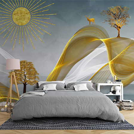 3 Boyutlu Altın Manzaralı Duvar Kağıdı