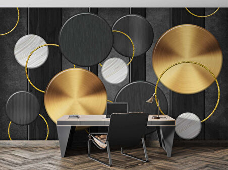 3 Boyutlu Yuvarlak Geometri Desenli Duvar Kağıdı