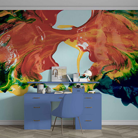 Renkli Yağlıboya Desenli Duvar Kağıdı