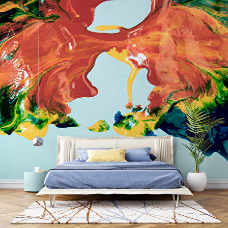 Renkli Yağlıboya Desenli Duvar Kağıdı