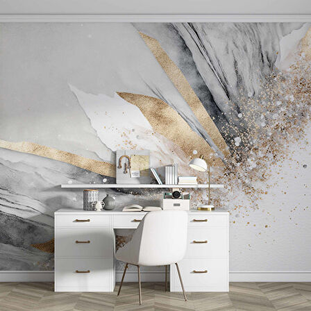 Altın Simli Açık Mermer Desenli Duvar Kağıdı