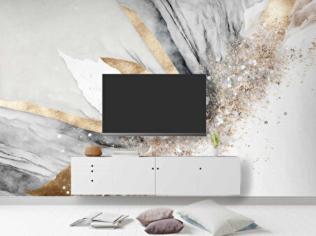 Altın Simli Açık Mermer Desenli Duvar Kağıdı