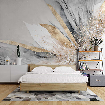 Altın Simli Açık Mermer Desenli Duvar Kağıdı