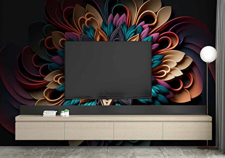 3 Boyutlu Rengarenk Çiçek Desenli Duvar Kağıdı