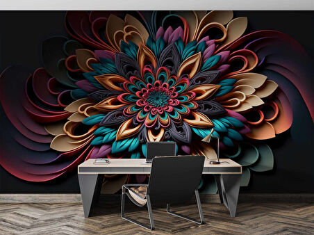 3 Boyutlu Rengarenk Çiçek Desenli Duvar Kağıdı