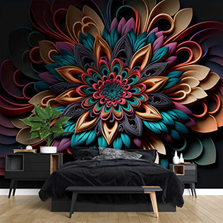 3 Boyutlu Rengarenk Çiçek Desenli Duvar Kağıdı