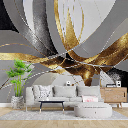 3 Boyutlu Altın Gümüş Desenli Duvar Kağıdı