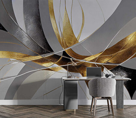 3 Boyutlu Altın Gümüş Desenli Duvar Kağıdı