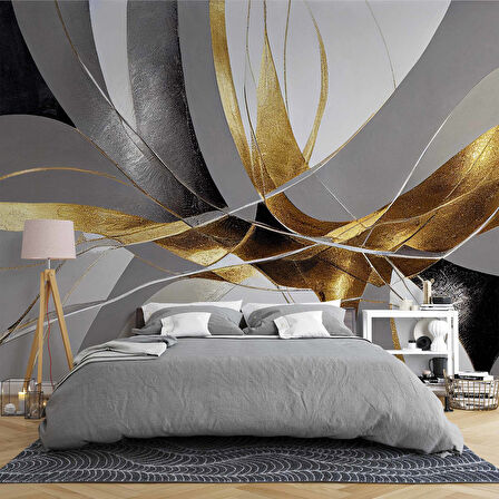 3 Boyutlu Altın Gümüş Desenli Duvar Kağıdı