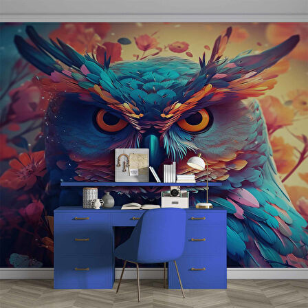 Renkli Baykuş Desenli Duvar Kağıdı