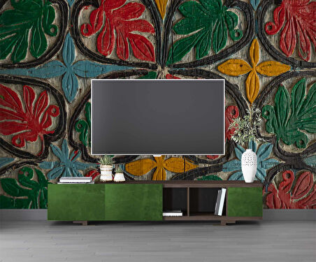 Renkli Ağaç Boyama Desenli Duvar Kağıdı