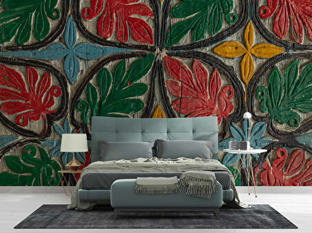 Renkli Ağaç Boyama Desenli Duvar Kağıdı