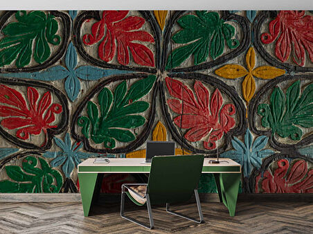 Renkli Ağaç Boyama Desenli Duvar Kağıdı