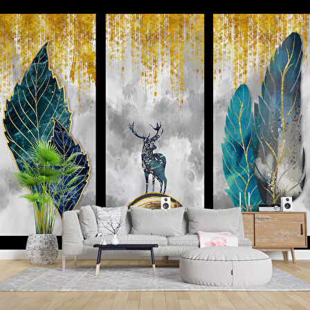 Ağaç ve Geyik Desenli Duvar Kağıdı