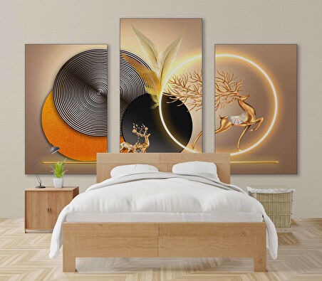 3 Boyutlu Altın Geyik Desenli Duvar Kağıdı