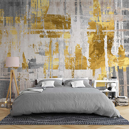 3 Boyutlu Altın Kaplama Duvar Desenli Duvar Kağıdı