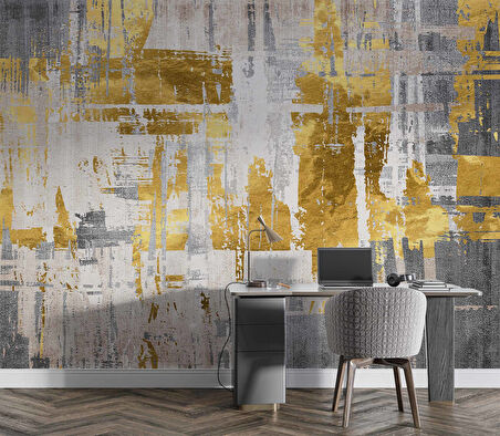 3 Boyutlu Altın Kaplama Duvar Desenli Duvar Kağıdı