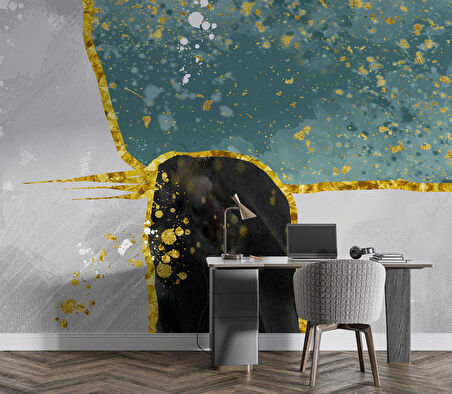 3 Boyutlu Yeşil Siyah Beyaz Boyama Desenli Duvar Kağıdı