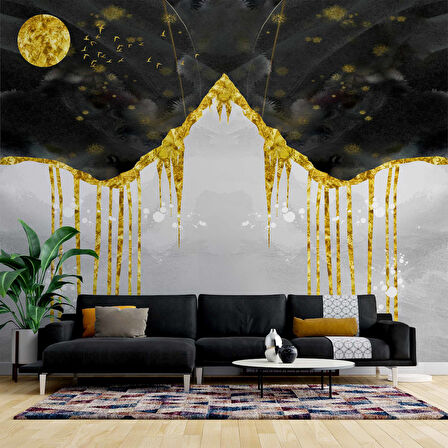 3 Boyutlu Siyah Altın Gökyüzü Boyama Desenli Duvar Kağıdı