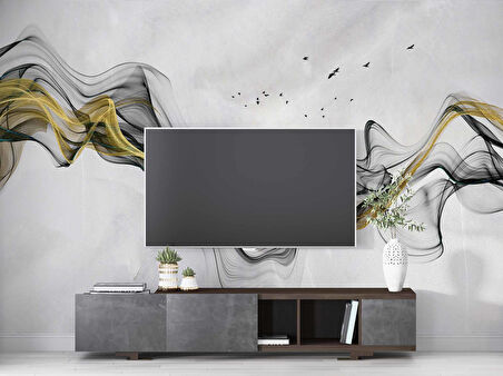 3 Boyutlu Gri Zeminli Gökyüzü Boyama Desenli Duvar Kağıdı