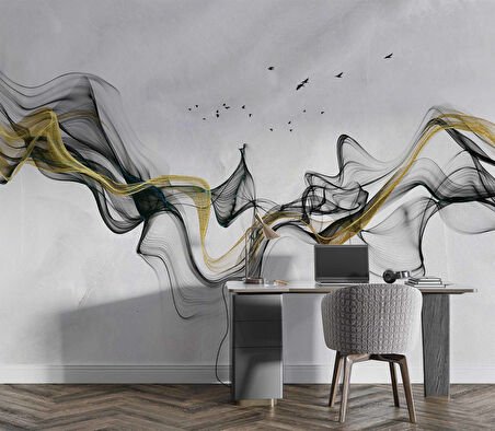 3 Boyutlu Gri Zeminli Gökyüzü Boyama Desenli Duvar Kağıdı