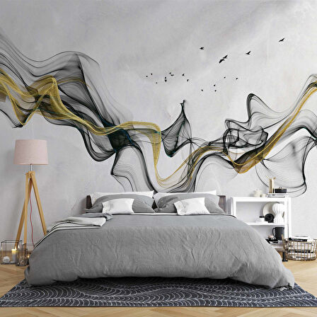 3 Boyutlu Gri Zeminli Gökyüzü Boyama Desenli Duvar Kağıdı