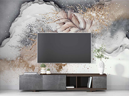 3 Boyutlu Gri Pembe Boyama Desenli Duvar Kağıdı