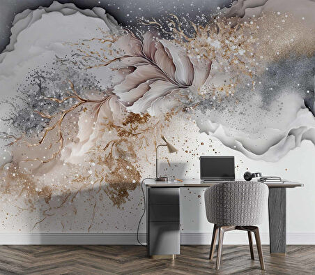 3 Boyutlu Gri Pembe Boyama Desenli Duvar Kağıdı